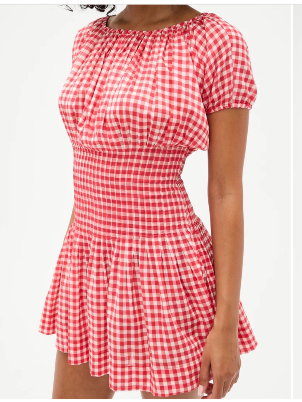 Frankie’s Bikinis Sadie Gingham Mini Dress - Off the Shoulder Red and White